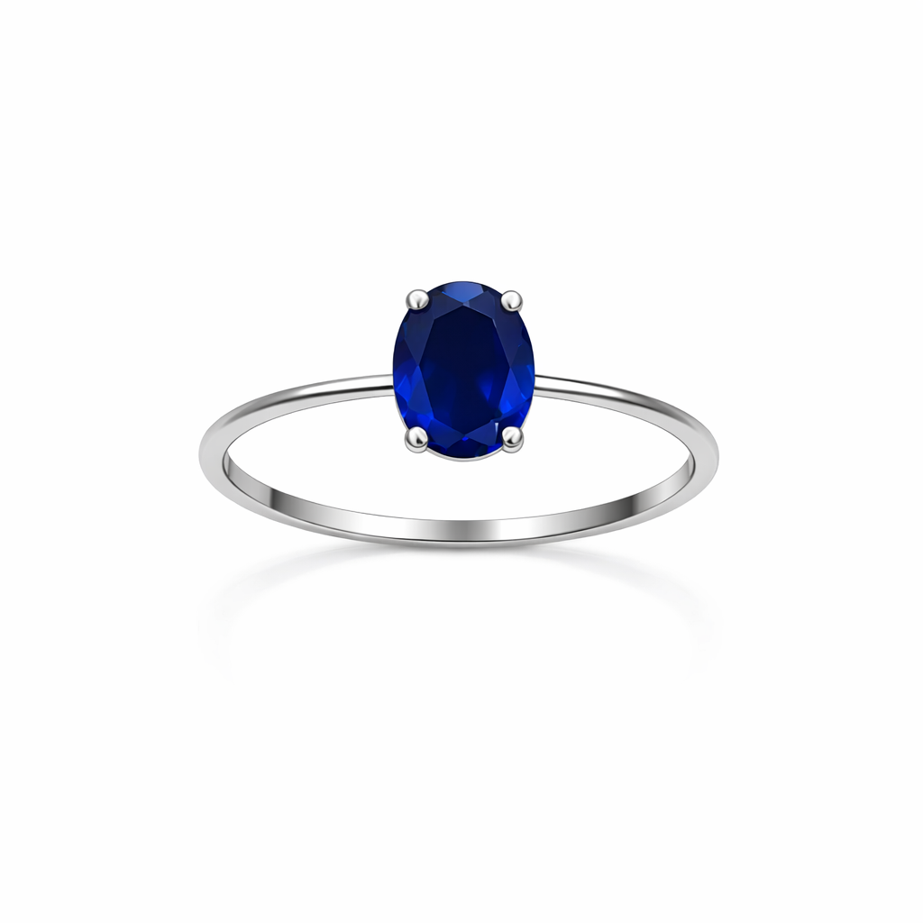 Anillo de Espinel Azul en Oro Blanco 18K