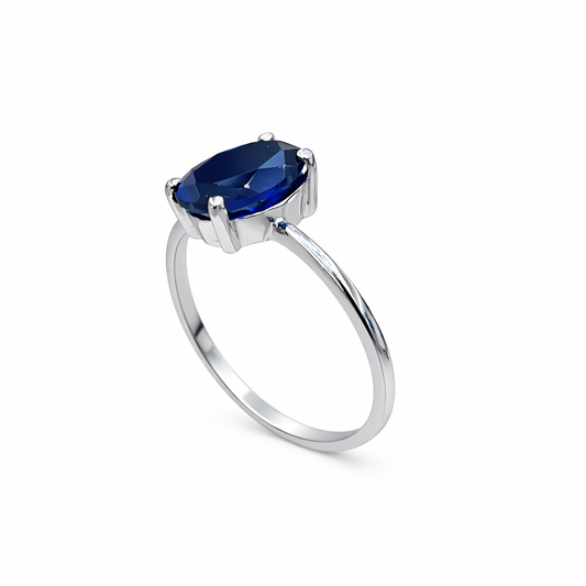 Anillo de Espinel Azul en Oro Blanco 18K