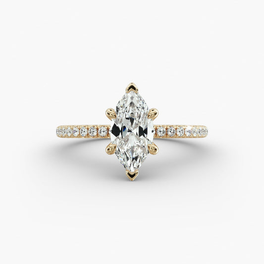 Anillo de Compromiso Marquise con 6 Prongs y Pavé  Oro 18K